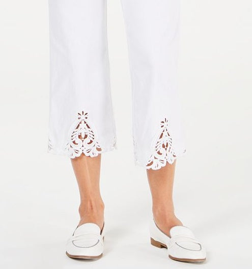 Charter Club Women's Crochet Hem Wide Leg Pants White Size 14