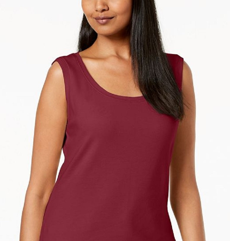 Karen Scott Women's Scoop-Neck Cotton Tank Top Red Size M