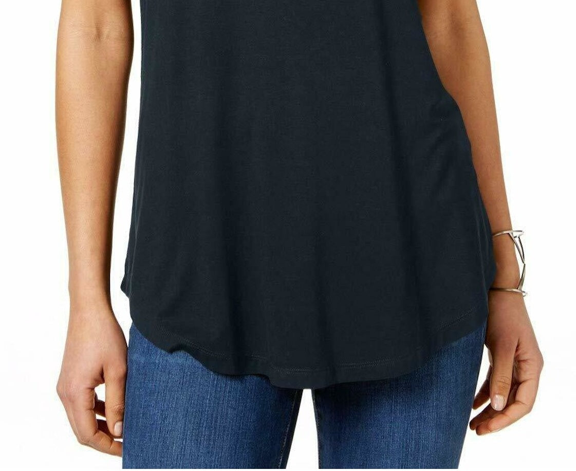 JM Collection Women's Shirttail Hem Top Dark Blue Size Petite L