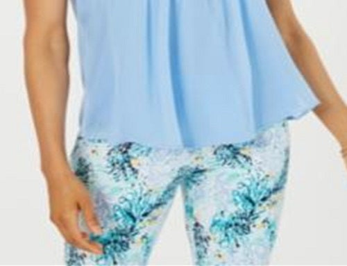 Charter Club Women's Sleeveless Pintuck Blouse Blue Size Large