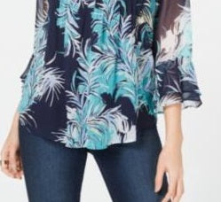 Charter Club Women's Printed Pintuck Top Blue Size X-Large