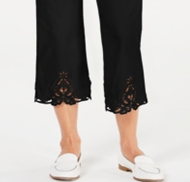 Charter Club Women's Crochet Hem Wide Leg Pants Black Size 6