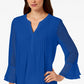 Charter Club Women's Double Ruffle Solid Pintuck Top Blue Size XX-Large