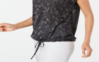 Ideology Women's Tie Front Printed Short Sleeve V Neck Top Black Size XL