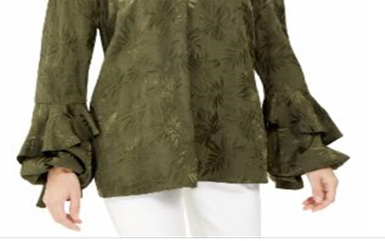 Michael Kors Women's Blouse Embroidered Green Size Medium