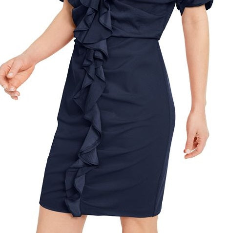 INC Iternational Concepts Women's Ruffle Zip up Dress Blue Size Medium