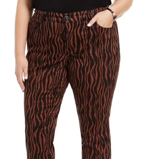 INC Iternational Concepts Women's Plus Tiger Print Mid Rise Skinny Jeans Brown Size PS