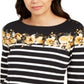 Charter Club Women's Striped and Floral Print Top Black Size Small