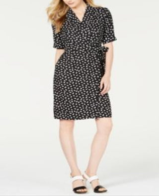 Calvin Klein Women's Printed Wrap Dress Black Size 6