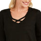 JM Collection Women's Shimmer Lattice Blouse Black Size X-Large