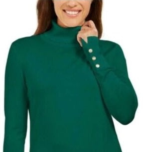 JM Collection Women's Turtleneck Top Green Size Large
