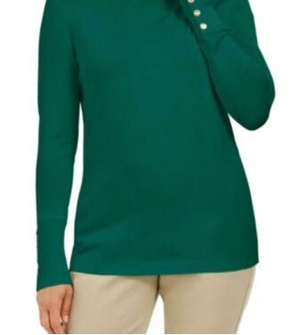 JM Collection Women's Turtleneck Top Green Size Large