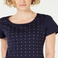 Karen Scott Women's Cotton Star Stud Top Dark Blue Size Petite S/M