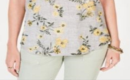 Style & Co Women's Cotton Floral-Print Top Gray Size Small