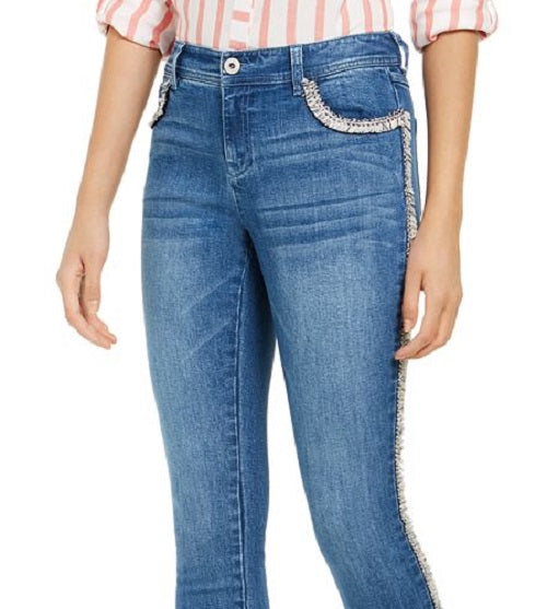 INC Iternational Concepts Women's Tweed Trim High Rise Skinny Jeans Blue Size 10