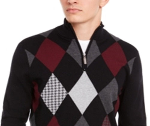 Club Room Men's Pima Argyle Quarter-Zip Sweater Black Size XXX-Large