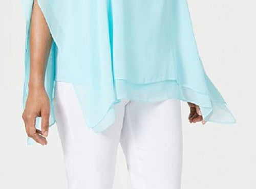 JM Collection Women's Split Sleeve Poncho Top Blue Size Petite L