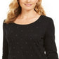 Karen Scott Women's Petite Studded Top  Black Size Petite M