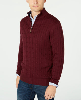 Club Room Men's Pima Cable Quarter Zip Sweater Red Size Size Large