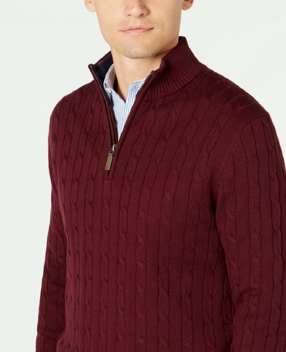 Club Room Men's Pima Cable Quarter Zip Sweater Red Size Size Large