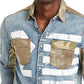 Buffalo David Bitton Men's Sarax Regular Fit Pieced Colorblocked Printed Shirt Blue Size Medium