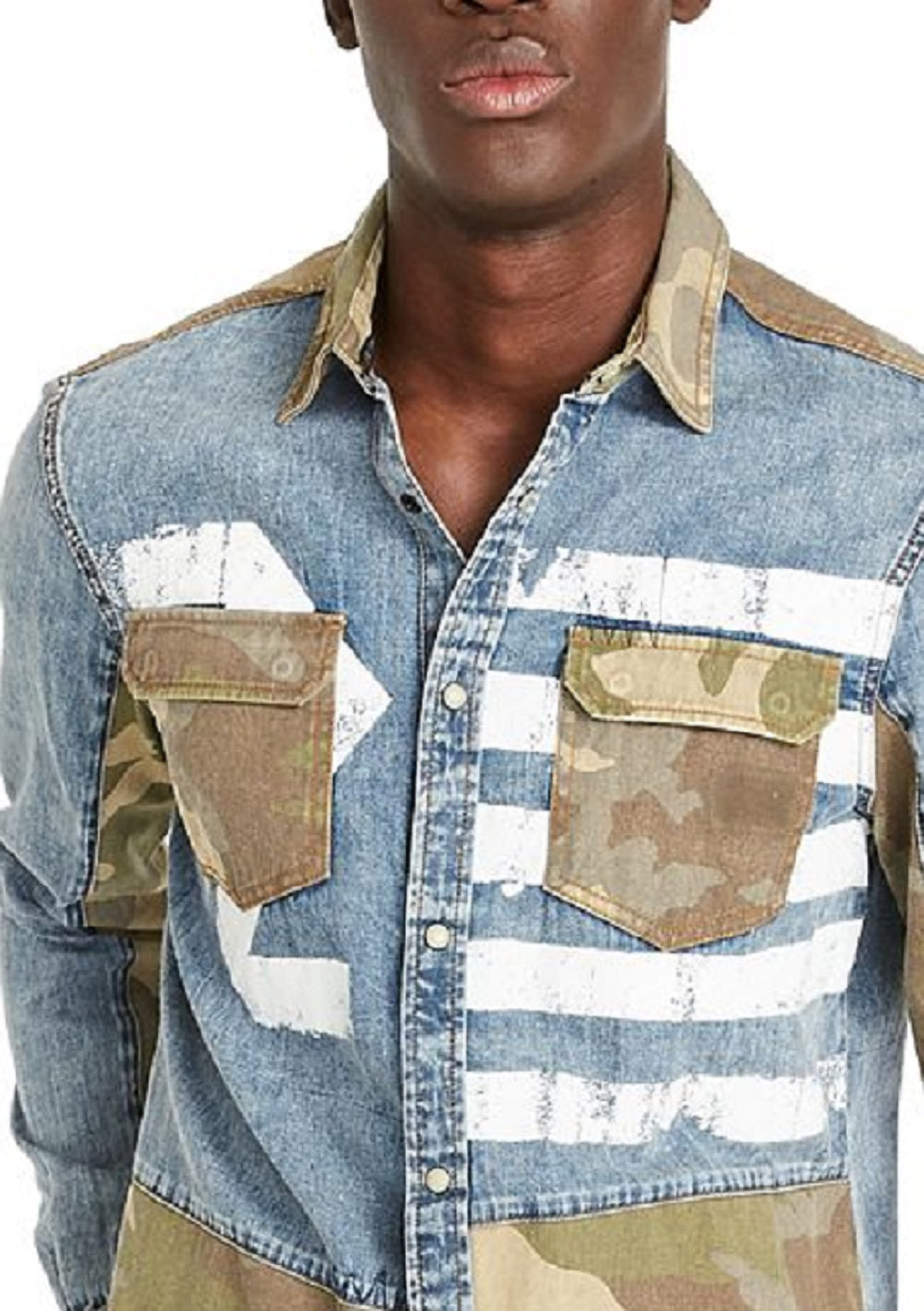 Buffalo David Bitton Men's Sarax Regular Fit Pieced Colorblocked Printed Shirt Blue Size Medium