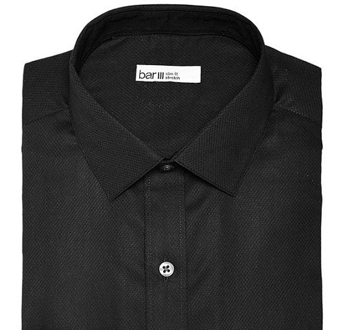 Bar III Men's Slim Fit Stretch Easy Care Textural Solid Dress Shirt Black Size M