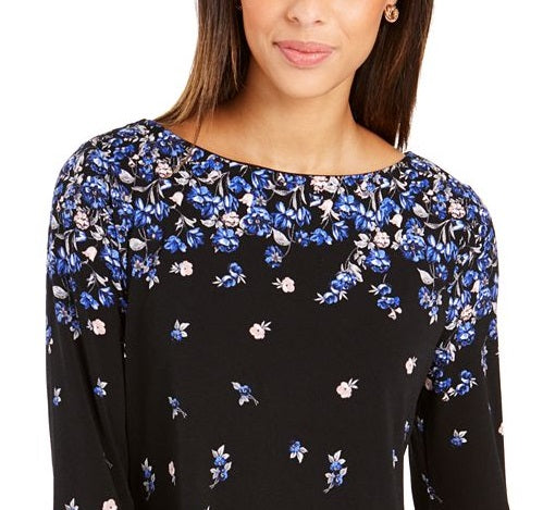 Charter Club Women's Ruffle Cuff Top Black Size Petite L