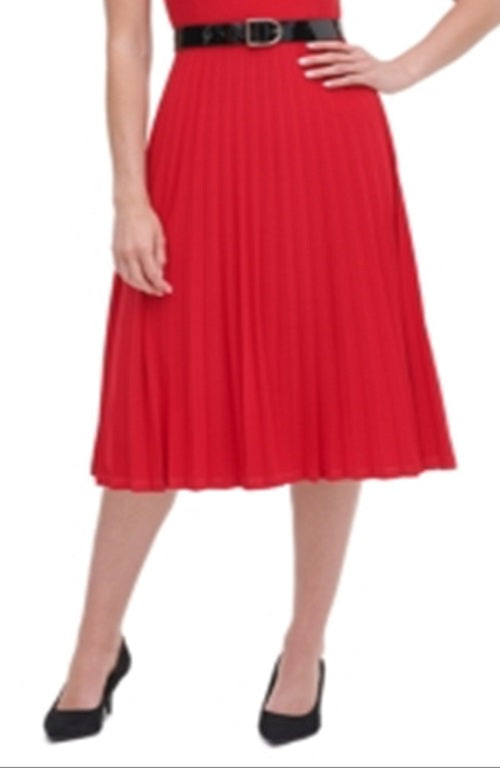 Tommy Hilfiger Women's Belted Jersey Pleated Dress Red Size 6 Petite