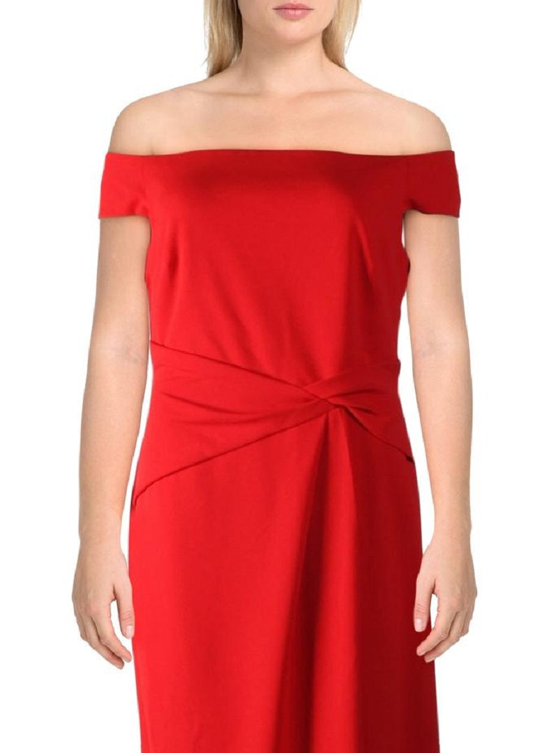Ralph Lauren Women's Off the Shoulder Pleated Saran Evening Dress Red Size 12