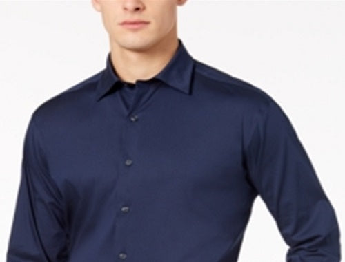 Alfani Men's Big & Tall Solid Dress Shirt Blue Size 20T