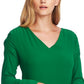 Vince Camuto Women's Long Sleeve Smocked Sleeve Shoulder V Neck Chiffon Blouse Green Size Small