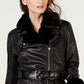 INC International Concepts Women's Faux Shearling & Faux Leather Aviator Jacket Black Size Small