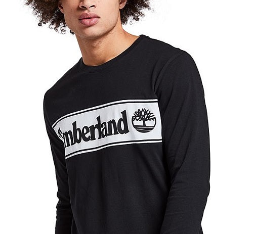 Timberland Men's Linear Logo Graphic Long Sleeve T-Shirt Black Size X-Large