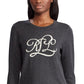 Ralph Lauren Women's Logo Graphic Long Sleeve Jewel Neck Sweater Grey Size Large