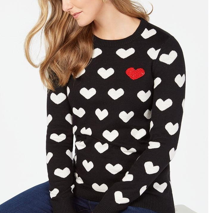 Charter Club Women's Hearts Sweater Black Size Petite L