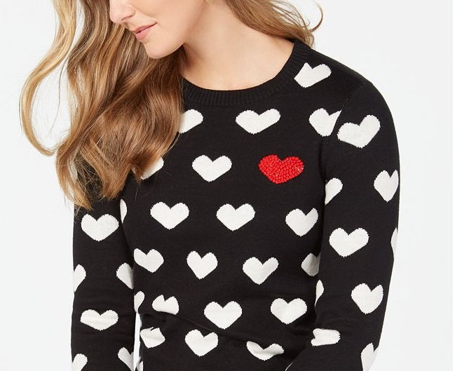 Charter Club Women's Hearts Sweater Black Size Petite L