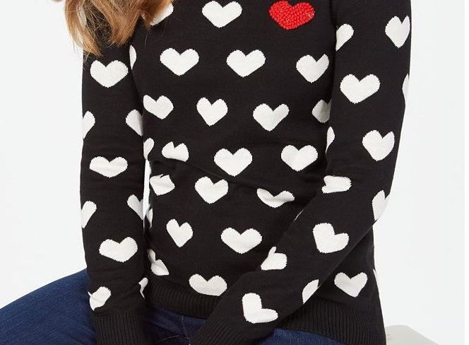 Charter Club Women's Hearts Sweater Black Size Petite L