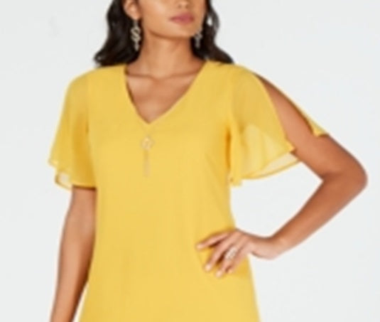 Thalia Sodi Women's Necklace Shift Dress Yellow Size XX-Large
