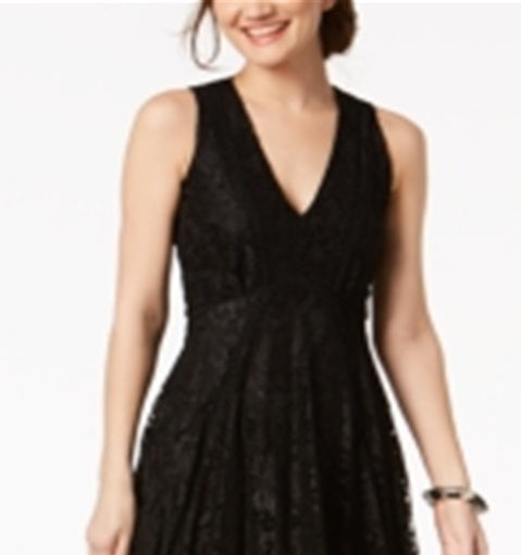 Taylor Women's Printed Lace Handkerchief Hem Dress Black Size 14