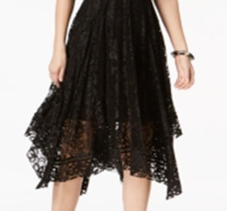 Taylor Women's Printed Lace Handkerchief Hem Dress Black Size 14