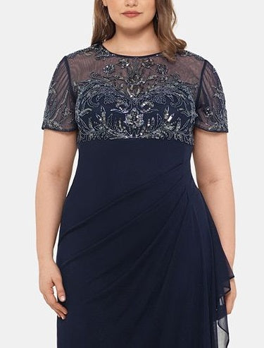 XSCAPE Women's Plus Embellished Ruffled Gown Blue Size 18W