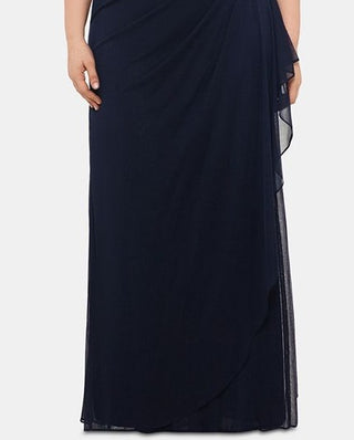 XSCAPE Women's Plus Embellished Ruffled Gown Blue Size 18W