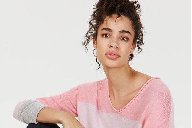 Charter Club Women's Cashmere Striped Rolled Sweater Pink Size Small