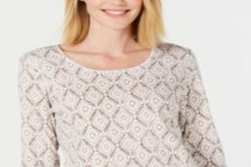 Karen Scott Women's Vine Print 3/4 Sleeve Top Brown Size Medium