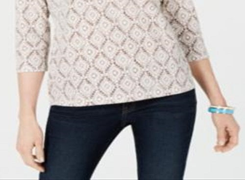 Karen Scott Women's Vine Print 3/4 Sleeve Top Brown Size Medium