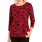 JM Collection Women's Jacquard Sequined Top Red Size X-Large