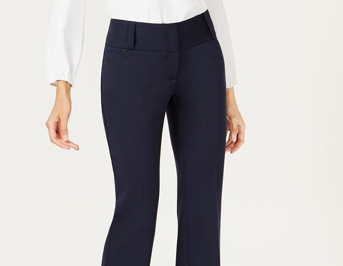 Alfani Women's Faux Leather Trim Wide Leg Trousers Blue Size 16X3