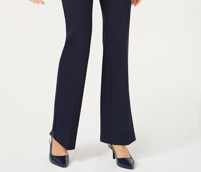 Alfani Women's Faux Leather Trim Wide Leg Trousers Blue Size 16X3