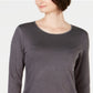 Karen Scott Women's Satin Trim Scoop Neck Top Gray Size X-Large